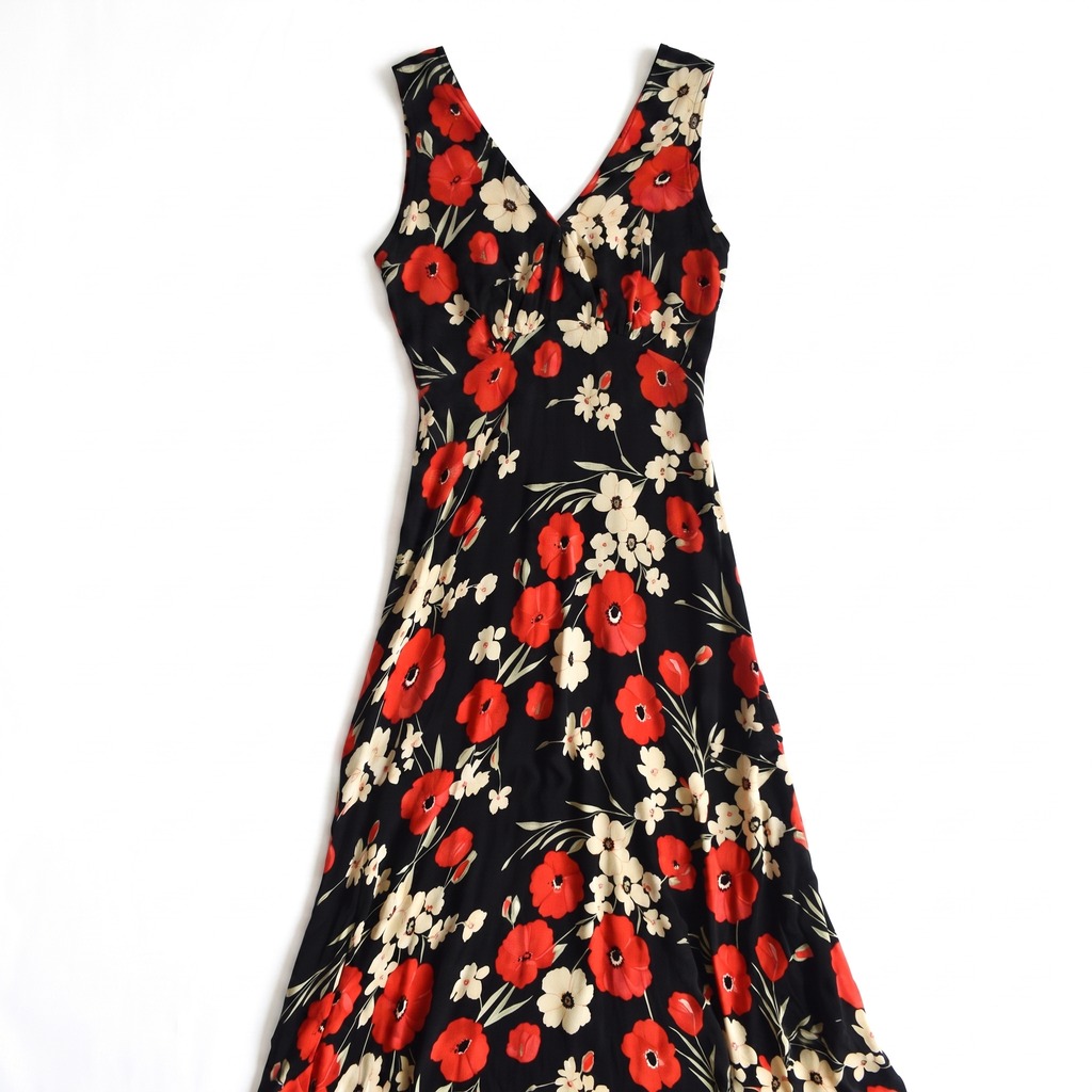Black Floral Rayon Maxi Dress