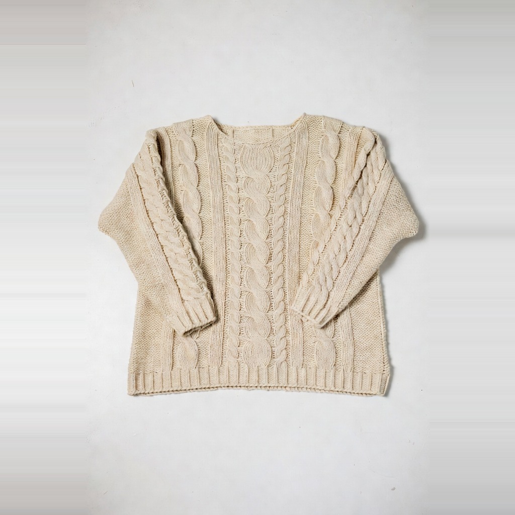 Cream Cable-Knit Fisherman Sweater