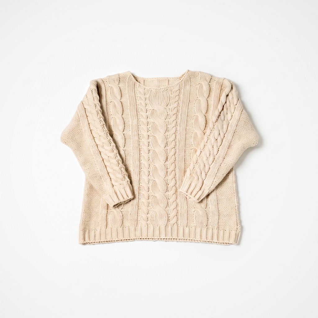 Cream Cable-Knit Fisherman Sweater