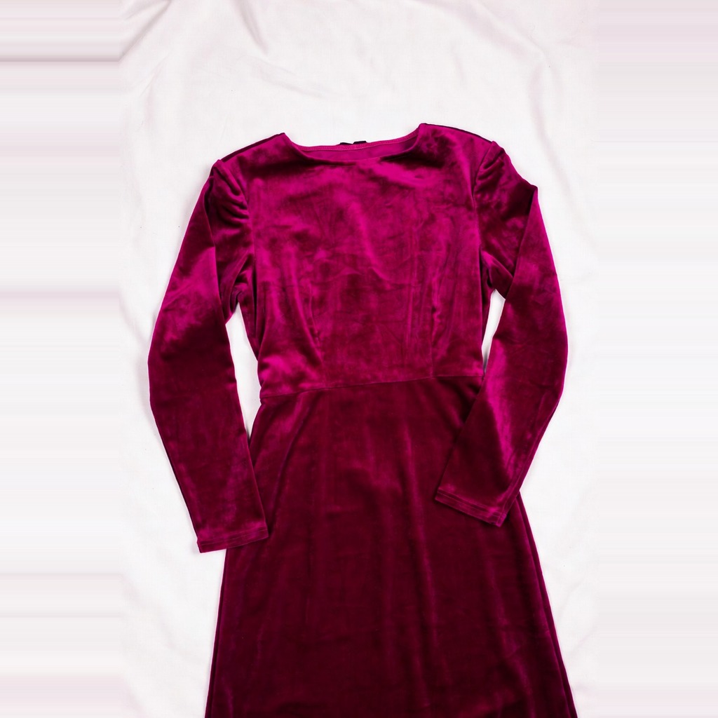 Magenta Velvet Long-Sleeve Dress