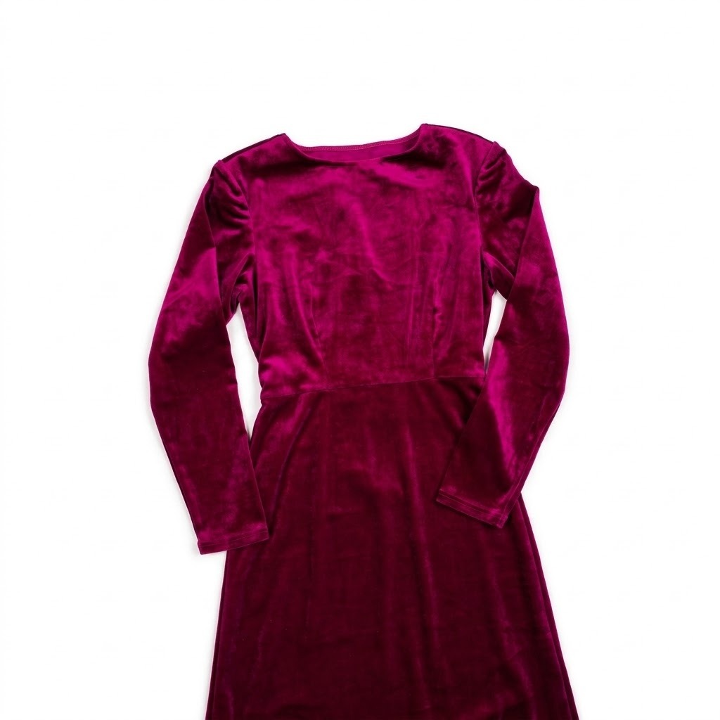 Magenta Velvet Long-Sleeve Dress