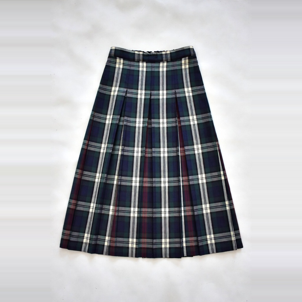 Pleated Plaid Midi Skirt