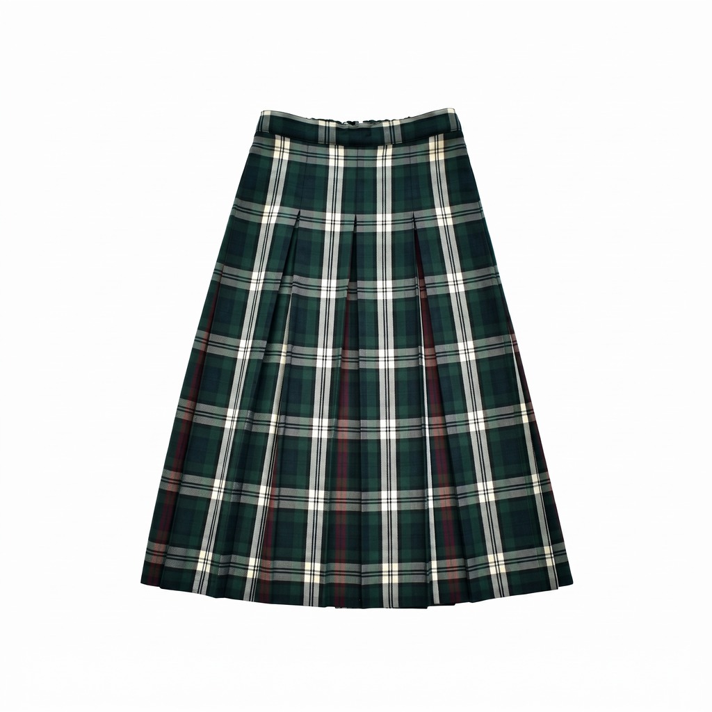 Pleated Plaid Midi Skirt
