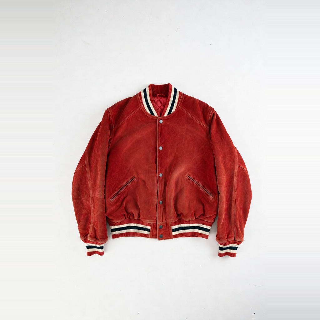 Red Suede Varsity Bomber