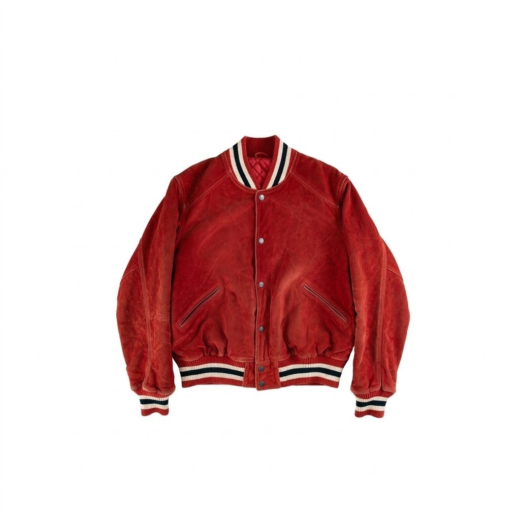 Red Suede Varsity Bomber